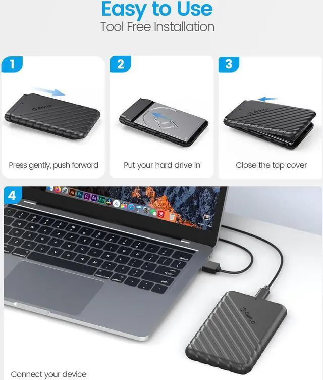 Alt view image 4 of 7 - ORICO 2 Packs 2.5 inch External Hard Drive Enclosure USB3.0 to SATAIII 5Gbps HDD SSD Storage Case for 7mm 9.5mm SATA HDD SSD Max 6TB Support UASP protocols and TRIM