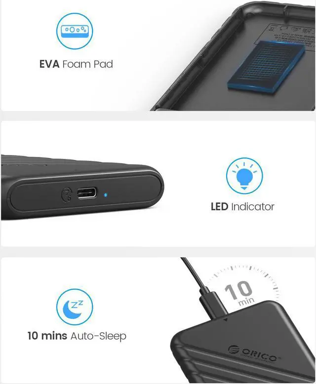 Alt view image 5 of 7 - ORICO 2.5 inch External Hard Drive Enclosure USB-C to SATAIII 6Gbps HDD SSD Storage Case for 7mm 9.5mm SATA HDD SSD Max 6TB Support UASP protocols and TRIM