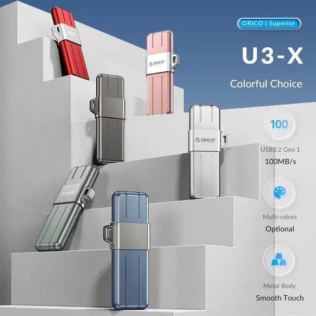 Alt view image 2 of 7 - ORICO X Series USB 3.2 USB Flash Drives 32GB 64GB 128GB 256GB Pen Drive Memory Stick Metal U Disk Mini Pendrive for USB A Devices Silver 128GB USB A to USB C