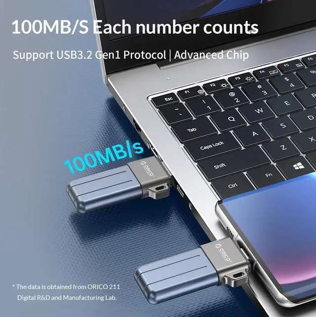 Alt view image 3 of 7 - ORICO X Series USB 3.2 USB Flash Drives 32GB 64GB 128GB 256GB Pen Drive Memory Stick Metal U Disk Mini Pendrive for USB A Devices Silver 128GB USB A to USB C