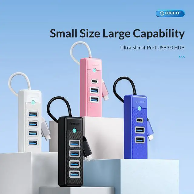 Alt view image 2 of 7 - ORICO USB C Hub 4 Ports USB 3.1 Type C to USB 3.0 Hub Adapter, USB Splitter for Laptop, Mobile Phone, Tablet with 0.5ft Cable, Compatible with Mac OS 10.X and Above, Linux, Android-Pink