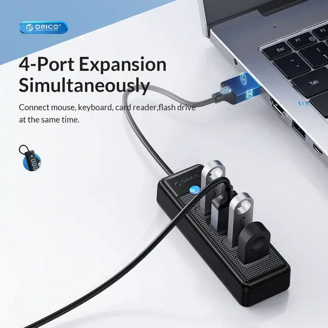 Alt view image 5 of 7 - 4-Port USB HUB 3.0, ORICO USB Splitter for Laptop with 0.5ft Cable, Multi USB Port Expander, Fast Data Transfer Compatible with Mac OS 10.X and Above, Linux, Android-Black