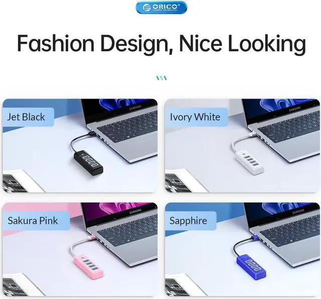 Alt view image 6 of 7 - 4-Port USB HUB 3.0, ORICO USB Splitter for Laptop with 0.5ft Cable, Multi USB Port Expander, Fast Data Transfer Compatible with Mac OS 10.X and Above, Linux, Android-Black