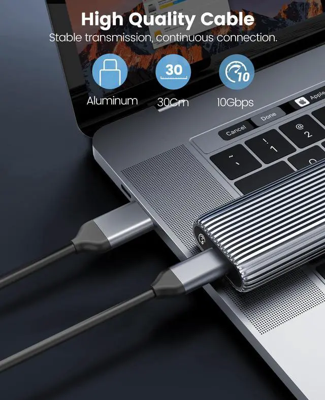 Alt view image 5 of 7 - ORICO Aluminium SATA M.2 SSD Enclosure USB3.2 Gen2 6Gbps USB C Support Up to 4TB SSD Tool-Free Type-C External SSD Adapter with B Key/B+M Key