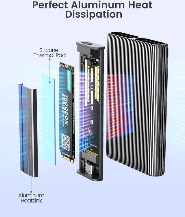 Alt view image 3 of 7 - ORICO M.2 NVMe SSD Dual Bay SSD Enclosure Aluminum USB3.2 Gen2 10Gbps Dual NVMe SSD With USB C to C/A 2-in-1 Cable Tool-Free Installation M.2 Reader Support Trim UASP up to 2x4TB