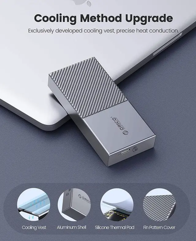 Alt view image 6 of 7 - ORICO M.2 NVME SSD Enclosure USB4.0 40Gbps PCIe3.0x4 Type-C Aluminum Adapter, NVME PCIe 2280 M-Key(B+M Key) External Solid State Drive Case Compatible with Thunderbolt 3/4 USB3.2/3.1 Support Up to 4TB