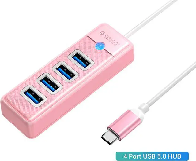 Main image of ORICO USB C Hub 4 Ports USB 3.1 Type C to USB 3.0 Hub Adapter, USB Splitter for Laptop, Mobile Phone, Tablet with 0.5ft Cable, Compatible with Mac OS 10.X and Above, Linux, Android-Pink