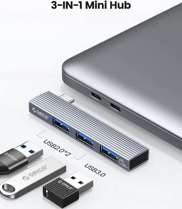 Alt view image 3 of 7 - ORICO USB C Hub to USB A Adapter, USB C Multiport Aadpter with USB 3.0, USB 2.0, Mini Portable USB C Hub with Aliumum Shell for iPad Pro 2021 2020 2018 12.9 11-inch iPad Air 4 Docking Station