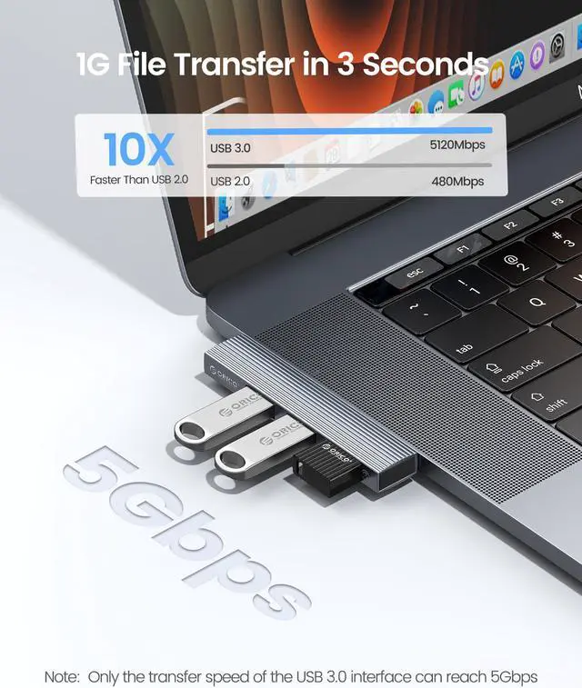 Alt view image 4 of 7 - ORICO USB C Hub to USB A Adapter, USB C Multiport Aadpter with USB 3.0, USB 2.0, Mini Portable USB C Hub with Aliumum Shell for iPad Pro 2021 2020 2018 12.9 11-inch iPad Air 4 Docking Station