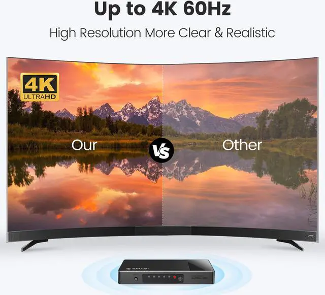 Alt view image 5 of 7 - ORICO HDMI Switch 4K HDR 4 Ports, HDMI 2.0 Switcher, 4 in 1 Out HDMI Switch Selector Box with IR Remote Control and Power Cable, Support 4K@60Hz, 18Gbps, HDCP 2.2 & 3D for Xbox PS4 Roku HDTV Monitor