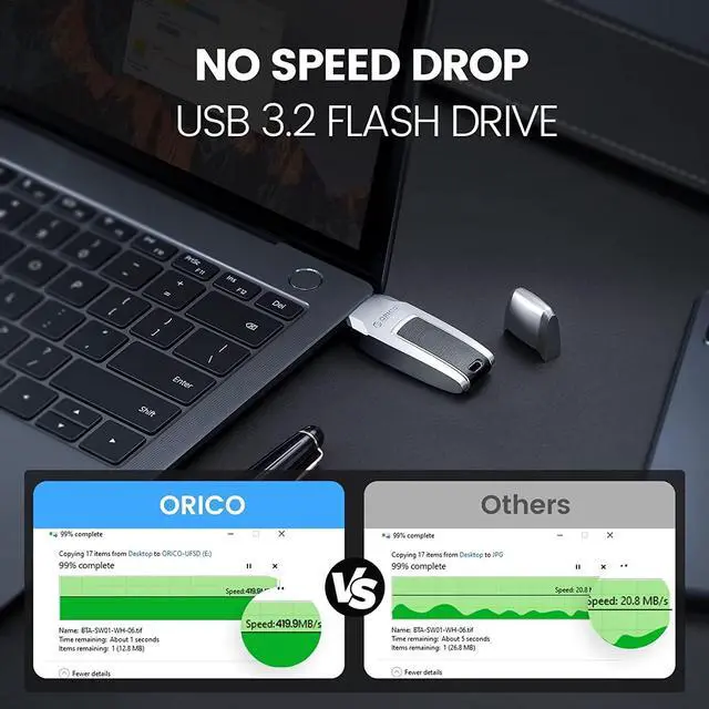 Alt view image 3 of 7 - ORICO USB 3.0 UFSD Flash Drive 128GB Memory Stick Speed Up to 450MB/s Reading Thumb Drive USB Flash Drive Metal USB Drive Data Storage Compatible with Laptop Computer USB-C