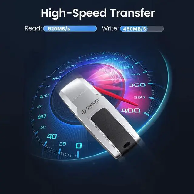 Alt view image 2 of 7 - ORICO USSD Mobile Solid U Disk 256GB Memory Stick Speed Up to 520MB/s Reading Thumb Drive USB Flash Drive Metal USB Drive Data Storage Compatible with Laptop Computer USB-A