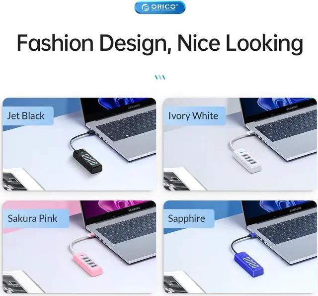 Alt view image 6 of 7 - ORICO USB 3.0 Type C HUB 3 Port 5Gbps High Speed Mini Splitter Portable OTG Adapter For Desk PC Computer Accessories Pink USB A 15cm