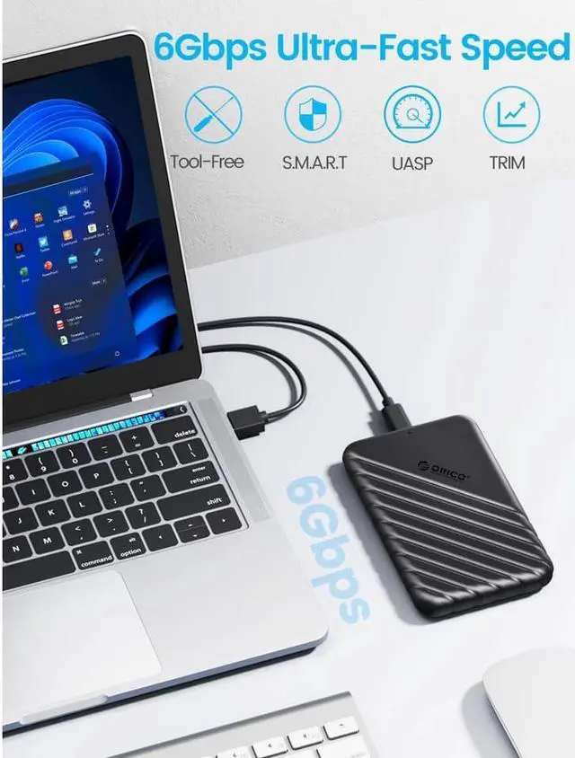 Alt view image 4 of 7 - ORICO USB C 2.5-inch External Hard Drive Enclosure SATA 6Gbps HDD SSD Case Support Up to 6TB SSD UASP protocols and TRIM for PC Laptop