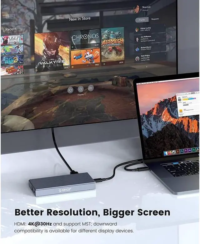 Alt view image 4 of 7 - ORICO USB-C Docking Station with M.2 NVMe SSD Enclosure(Max 4TB), 9-in-1 USB-C Hub Adapter, PD 100W, 3 x 10Gbps USB3.1 USB-A, Type-C, 4K HDMI, TF/SD, Ethernet RJ45, Audio for MacBook/ Dell/HP Laptops