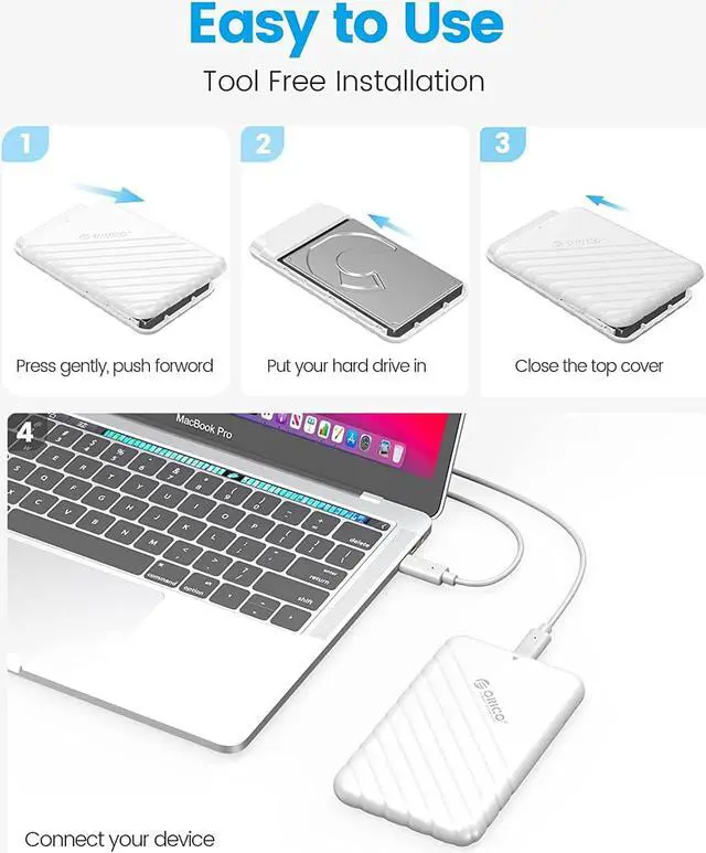 Alt view image 7 of 7 - ORICO USB C 2.5-inch External Hard Drive Enclosure SATA 6Gbps HDD SSD Storage HDD Case Support Up to 6TB SSD UASP protocols and TRIM for PC Laptop with USB C to C Cable Pink