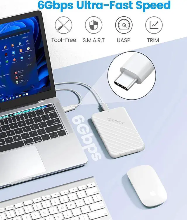 Alt view image 2 of 7 - ORICO USB C 2.5-inch External Hard Drive Enclosure SATA 6Gbps HDD SSD Storage HDD Case Support Up to 6TB SSD UASP protocols and TRIM for PC Laptop with USB C to C Cable Pink