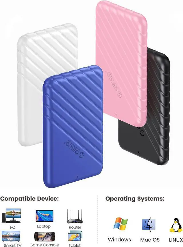 Alt view image 4 of 7 - ORICO USB C 2.5-inch External Hard Drive Enclosure SATA 6Gbps HDD SSD Storage HDD Case Support Up to 6TB SSD UASP protocols and TRIM for PC Laptop with USB C to C Cable Pink