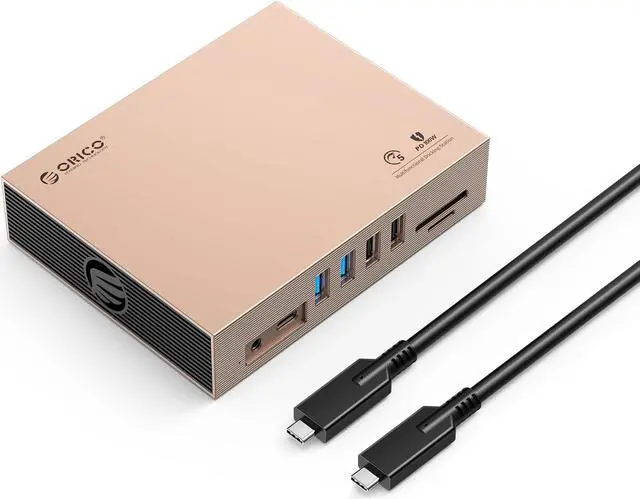 Main image of ORICO USB C Docking Station 15in1 Type C to Multi HDMI-Compatible-compatible 4K60Hz PD100W USB3.0 Docking Station for MacBook Pro RJ45 OTG SD Card Reader HUB Gold