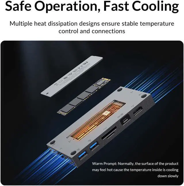 Alt view image 4 of 7 - ORICO USB C HUB with NVMe SSD Enclosure 9 In 1 Type C Docking Station with PD100W Charging USB3.2 10Gbps Audio RJ45 TF Adapter Silver