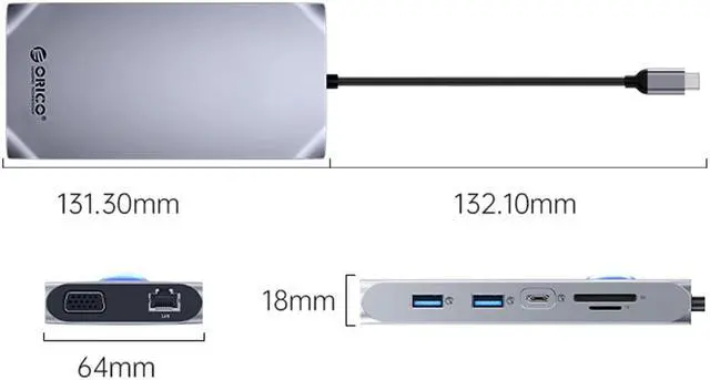 Alt view image 2 of 7 - ORICO USB C 12in1Docking Station With RGB, USB C to 4K30Hz Dual HDMI-Compatible-compatible, VGA  1080P , 100W PD Hub SD/TF 3.5mm for Laptop Macbook Pro