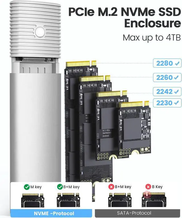 Alt view image 4 of 7 - ORICO M.2 NVMe SSD Enclosure Support USB 3.2 Gen 2 Protocols (10Gbps) M.2 Solid State Drive External Adapter Case Tool Free Built-in Metal Heat Sink - Silver