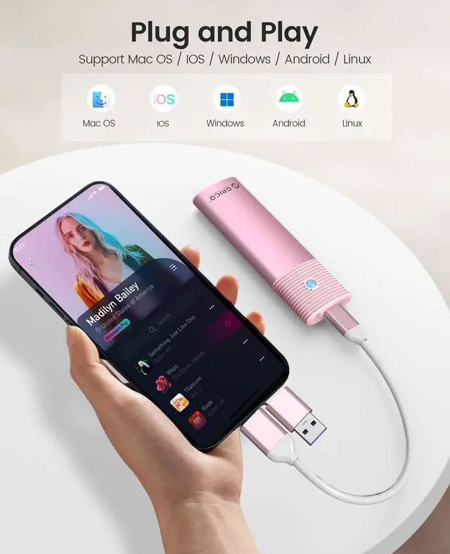 Alt view image 4 of 7 - ORICO M.2 NVMe SSD Enclosure Support USB 3.2 Gen 2 Protocols (10Gbps) M.2 Solid State Drive External Adapter Case Tool Free Built-in Metal Heat Sink - Pink