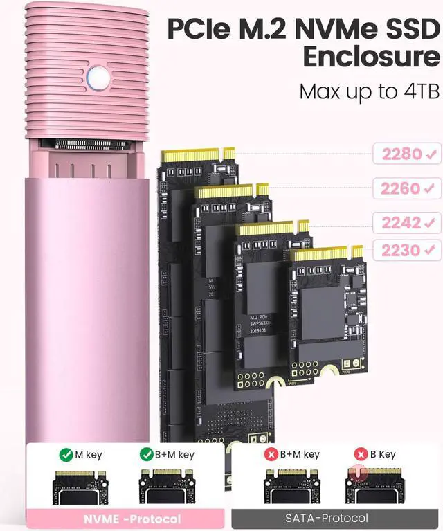 Alt view image 6 of 7 - ORICO M.2 NVMe SSD Enclosure Support USB 3.2 Gen 2 Protocols (10Gbps) M.2 Solid State Drive External Adapter Case Tool Free Built-in Metal Heat Sink - Pink