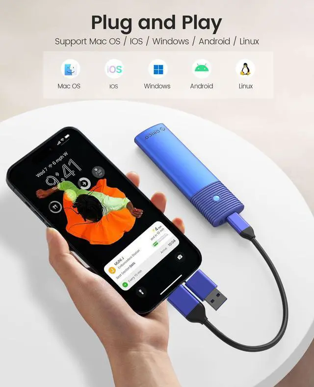 Alt view image 6 of 7 - ORICO M.2 NVMe SSD Enclosure Support USB 3.2 Gen 2 Protocols (10Gbps) M.2 Solid State Drive External Adapter Case Tool Free Built-in Metal Heat Sink - Blue