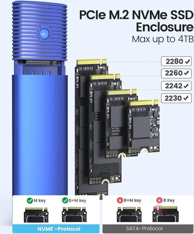 Alt view image 4 of 7 - ORICO M.2 NVMe SSD Enclosure Support USB 3.2 Gen 2 Protocols (10Gbps) M.2 Solid State Drive External Adapter Case Tool Free Built-in Metal Heat Sink - Blue