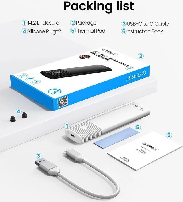 Alt view image 6 of 7 - ORICO M.2 SATA SSD Enclosure Tool Free 5Gbps Support M.2 SATA PCIe B-Key / B+M Key SSD for Size 2230/2242/2260/2280 with USB A to C Cable - Silver