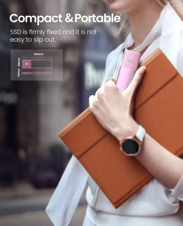 Alt view image 7 of 7 - ORICO M.2 NVMe and SATA SSD Enclosure USB 3.2 Gen 2 Protocols 10Gbps NVMe, 5Gbps SATA PCIe M-Key (B+M Key) Built-in Metal Heat Sink - Pink