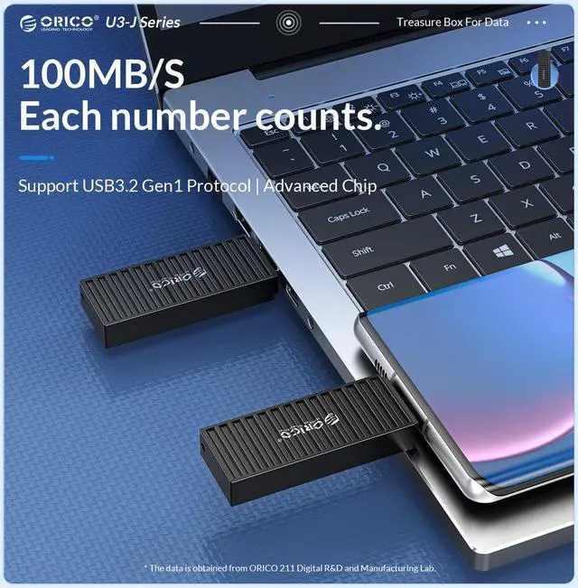 Alt view image 3 of 7 - ORICO USB 3.0 Flash Drive 128GB Memory Stick 100 MB/s Reading Thumb Drive with Keychain USB Flash Drive Metal USB Drive Data Storage Compatible with Computer/Laptop USB C