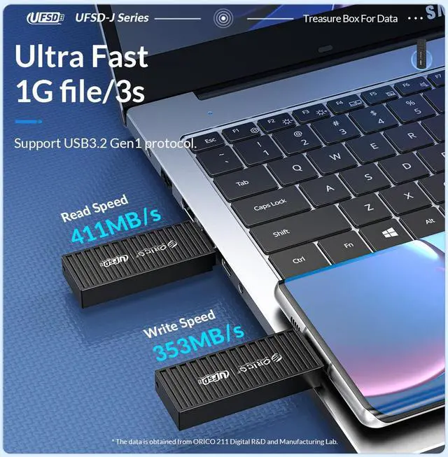Alt view image 3 of 7 - ORICO USB 3.0 UFSD Flash Drive 64GB, Memory Stick 450 MB/s Reading Thumb Drive with Keychain USB Flash Drive Metal USB Drive Data Storage Compatible with Computer/Laptop (UFSD) USB C