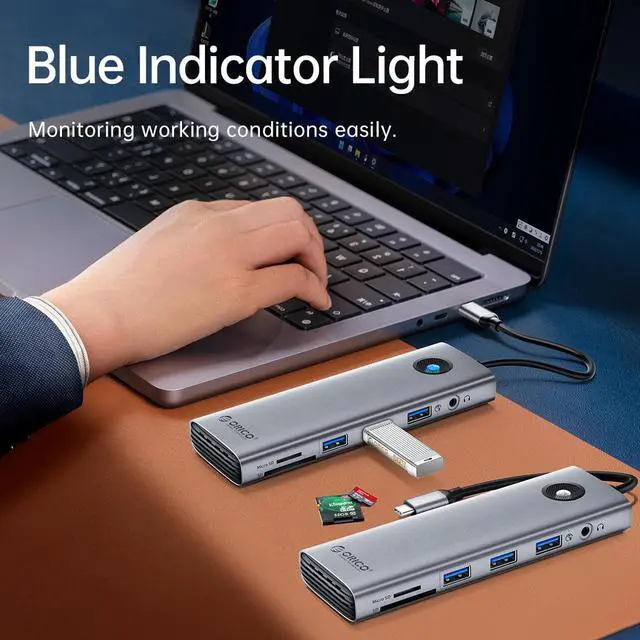 Alt view image 4 of 7 - ORICO USB C Docking Station 9 in 1 USB-C Type C Multiple Adapter with 4K@60Hz HDMI-Compatible, PD 100W, SD /TF Card Reader, RJ45 2.5G, 2x USB 3.0 Up to 5Gbps, Audio Compatible for Windows and Mac Gold