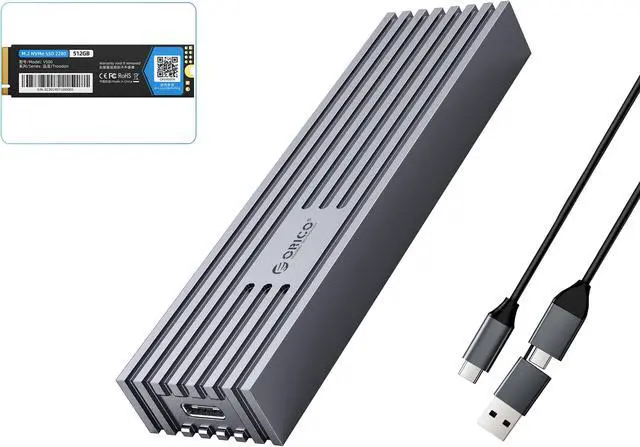 Main image of ORICO M.2 NVMe SSD 512GB PCIe Gen3. X4, NVMe 1.3 64L 3D NAND QLC Internal Solid State Drive 2280 with M.2 NVMe SSD Enclosure 512GB Gray