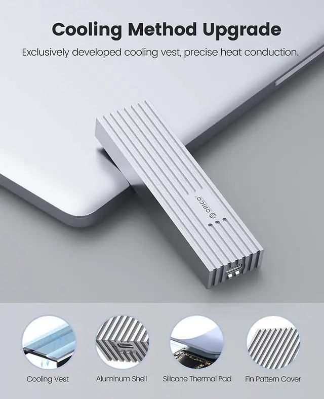 Alt view image 7 of 7 - ORICO M.2 NVMe SSD 512GB PCIe Gen3. X4, NVMe 1.3 64L 3D NAND QLC Internal Solid State Drive 2280 with M.2 NVMe SSD Enclosure 512GB Gray