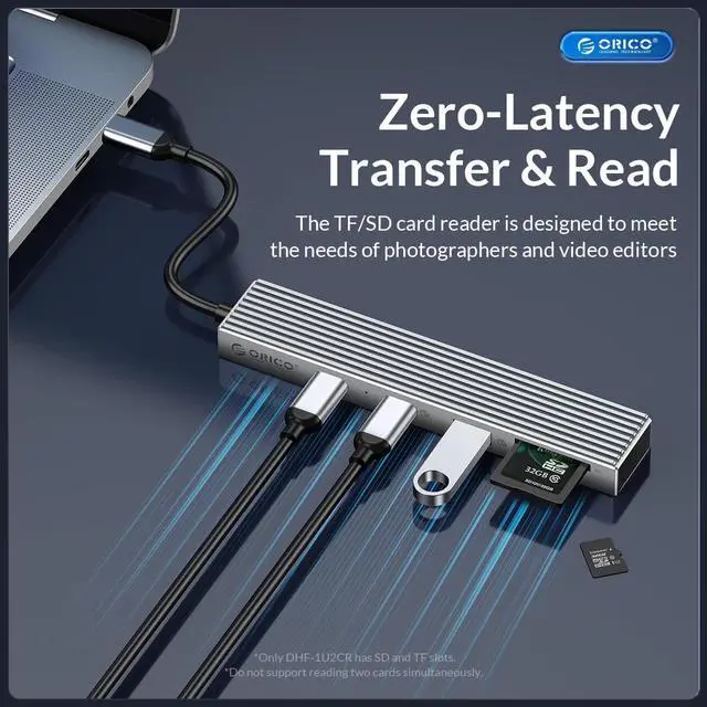 Alt view image 6 of 7 - ORICO  USB 3.2 HUB 10Gbps Type C  4 Ports Hub With PD100W SD TF With 100W Power Delivery Splitter OTG Adapter for Macbook PC Computer Laptop(3 USB A+1USB C)