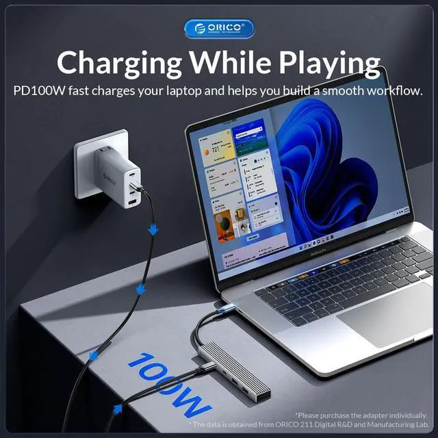 Alt view image 5 of 7 - ORICO  USB 3.2 HUB 10Gbps Type C  4 Ports Hub With PD100W SD TF With 100W Power Delivery Splitter OTG Adapter for Macbook PC Computer Laptop(3 USB A+1USB C)