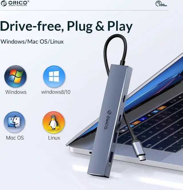 Alt view image 6 of 7 - ORICO USB 3.2 4 in 1 HUB, PD 100W ,Ultra-Slim Aluminum, With 3 x Type C Port Ultra-Slim Data USB Hub for MacBook, Mac Pro, Mac mini, iMac, Surface Pro, XPS, PC, Flash Drive, Mobile HDD