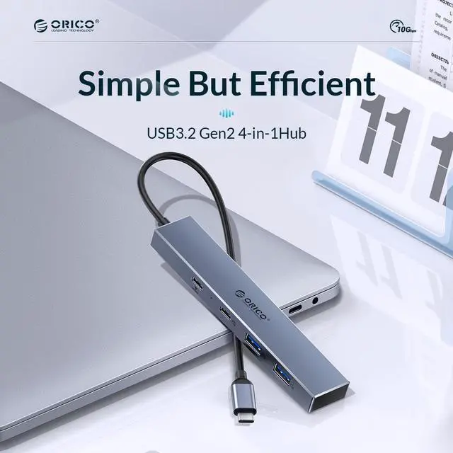 Alt view image 2 of 7 - ORICO USB 3.2 4 in 1 HUB, PD 100W ,Ultra-Slim Aluminum, With 3 x Type C Port Ultra-Slim Data USB Hub for MacBook, Mac Pro, Mac mini, iMac, Surface Pro, XPS, PC, Flash Drive, Mobile HDD