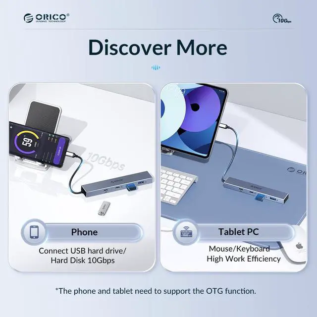 Alt view image 5 of 7 - ORICO USB 3.2 4 in 1 HUB, PD 100W ,Ultra-Slim Aluminum, With 3 x Type C Port Ultra-Slim Data USB Hub for MacBook, Mac Pro, Mac mini, iMac, Surface Pro, XPS, PC, Flash Drive, Mobile HDD