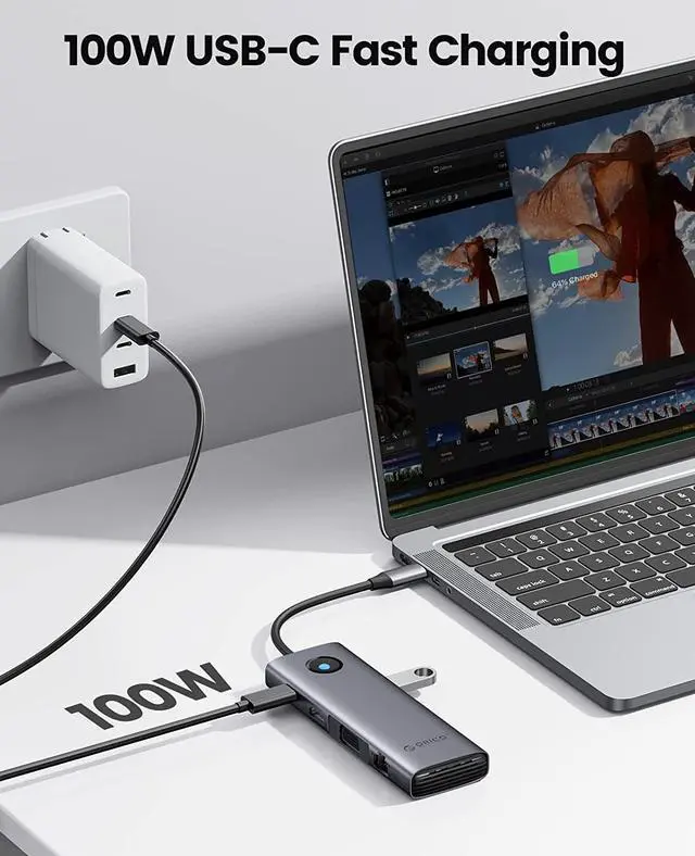Alt view image 3 of 6 - ORICO USB C Docking Station,9 in 1 USB C Dock with 1000Mbps with HDMI-Compatible 4K+PD100W+3*USB3.0+Ethernet+SD/TF+VGA,USB C Multiport Adapter for MacBook/Dell/HP/Surface/Lenovo