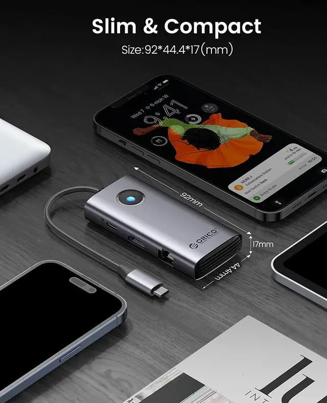 Alt view image 7 of 7 - ORICO USB C Docking Station,6 in 1 USB C Dongle with HDMI-Compatible 4K+PD100W+3×USB3.0+Ethernet, USB C Hub Multiport Adapter for MacBook/Dell/HP/Surface/Lenovo