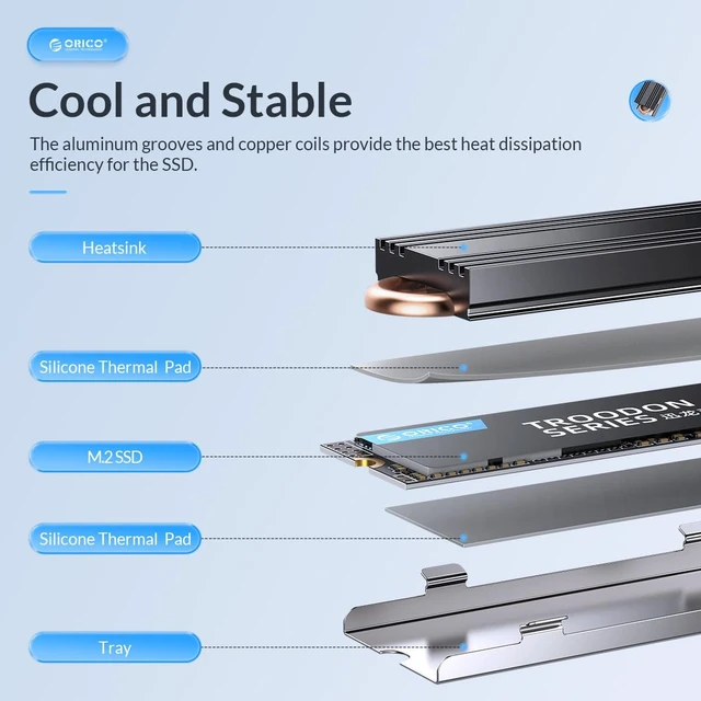 Alt view image 4 of 7 - ORICO Copper Conduction Heat Dissipation SSD Heatsink M.2 ssd Hard Disk Cooling Heat Sink for M.2 NVMe NGFF PCI-E 2280 SSD
