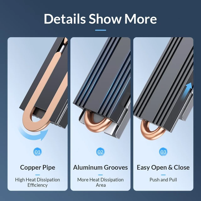 Alt view image 6 of 7 - ORICO Copper Conduction Heat Dissipation SSD Heatsink M.2 ssd Hard Disk Cooling Heat Sink for M.2 NVMe NGFF PCI-E 2280 SSD