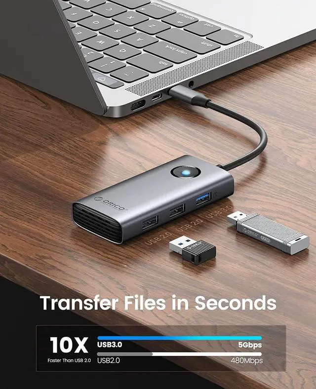 Alt view image 6 of 7 - ORICO 5-in-1 USB C Docking Station with 4K HDMI-Compatible, 60W Power Delivery, USB 3.0 5 Gbps and 2 USB 2.0 Data Ports USB C Dock for MacBook Air, MacBook Pro, XPS-Grey