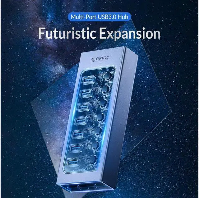 Alt view image 2 of 4 - [Refurbished] ORICO USB Hub 3.0 Powered 13 Ports USB Data Hub with 12V5A Power Adapter, Individual Power Switches, and LEDs, USB Extension for iMac Pro, MacBook Air