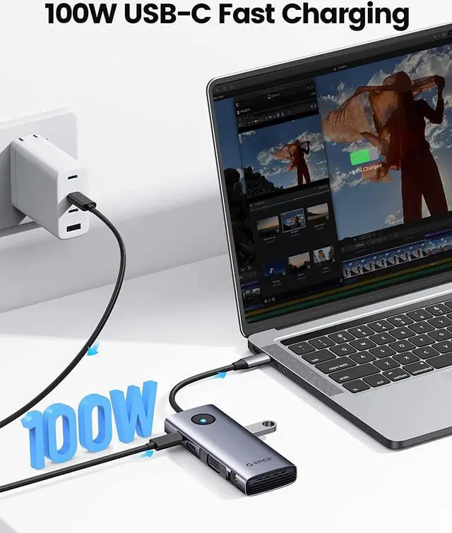 Alt view image 5 of 7 - ORICO USB C Docking Station, 8-in-1 Laptop USB C Dock with 4K HDMI-Compatible, VGA, Gigabit Ethernet, 3*USB 3.0 & 1*USB 2.0, 100W Power Delivery Compatible with MacBook, iPad, Steam Deck