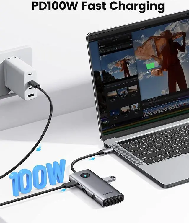 Alt view image 6 of 7 - ORICO USB C Docking Station,8 in 1 USB C Dongle with HDMI-Compatible 4K+PD100W+3*USB3.0+Ethernet+SD/TF, USB C Hub Multiport Adapter for MacBook/Dell/HP/Surface/Lenovo
